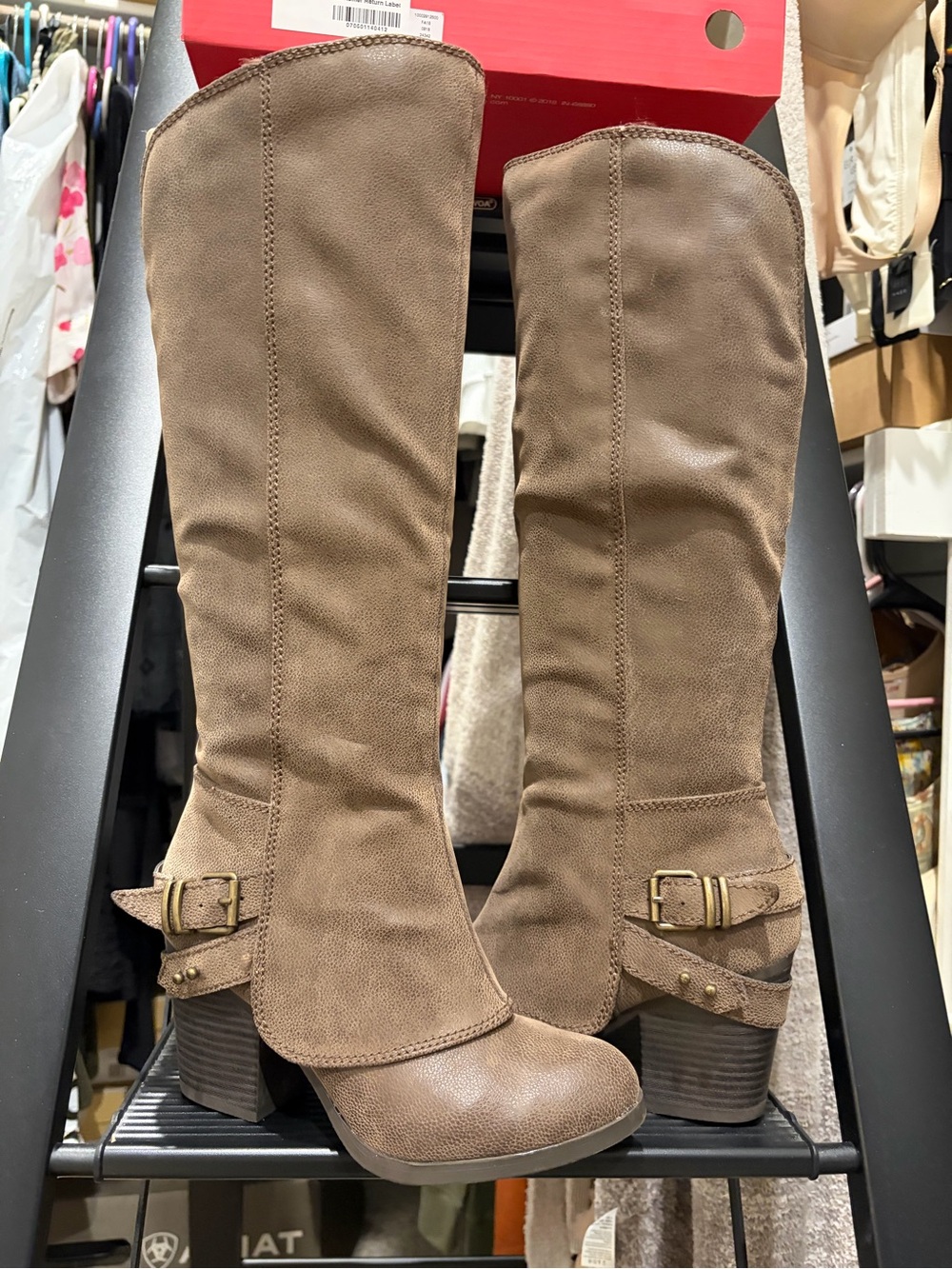 Women’s Tall Buckle Boots in Taupe NWOT